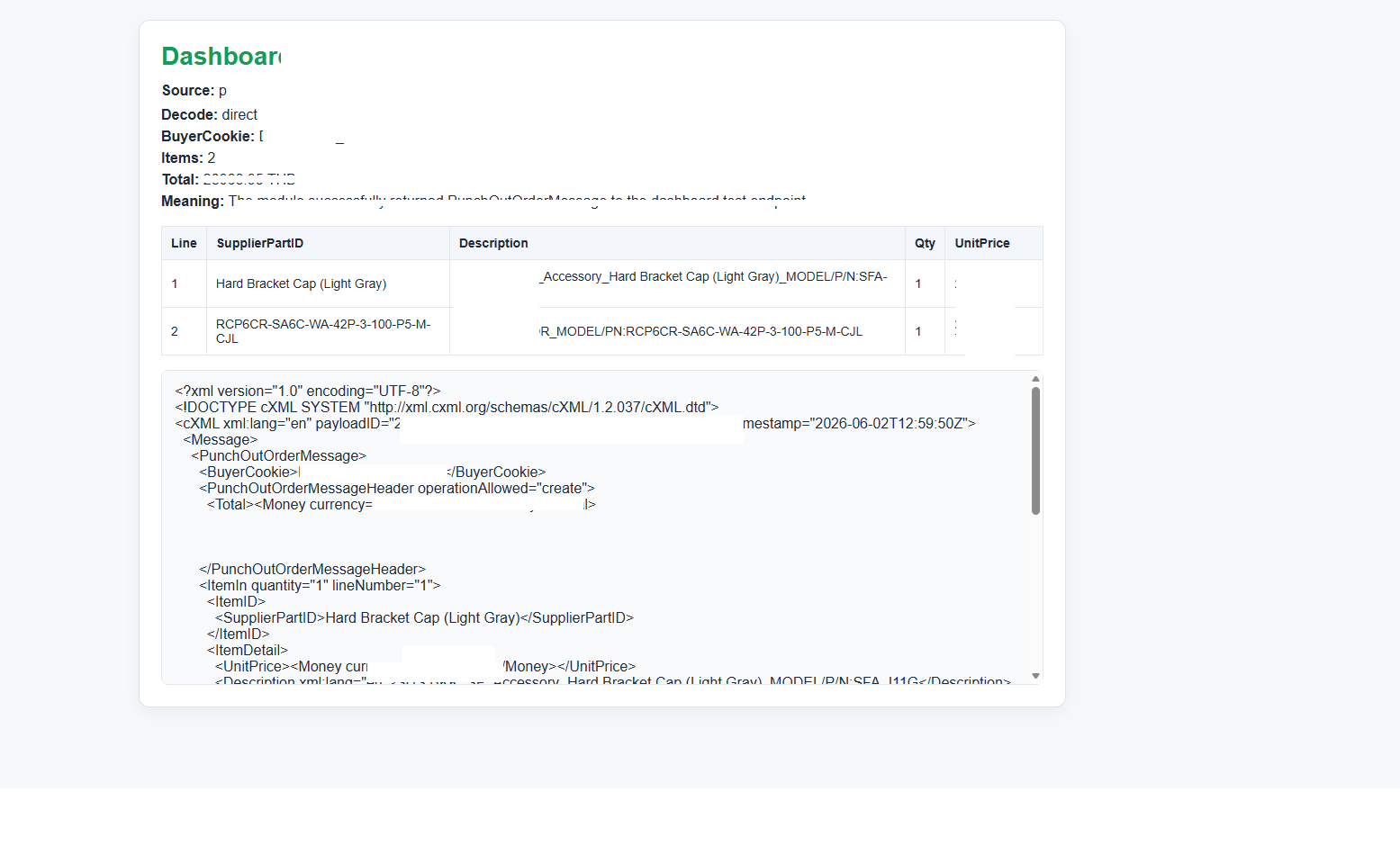 PunchOutHub Return to Oracle example with PunchOutOrderMessage payload